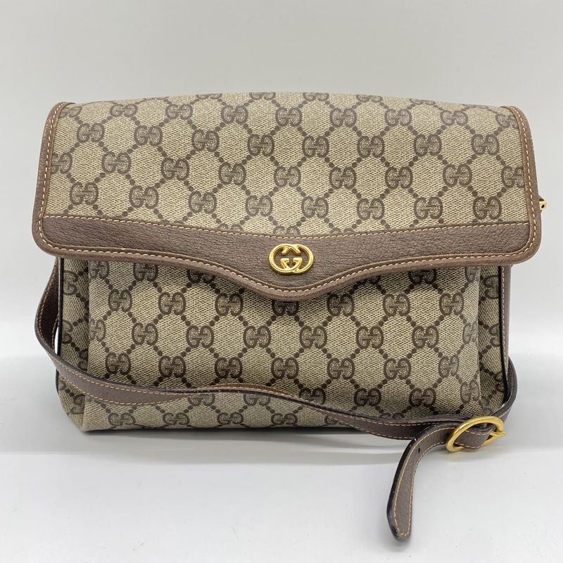Gucci Old Gucci 001 113 6165 Shoulder Bag GG Supreme Leather Beige Brown Ladies