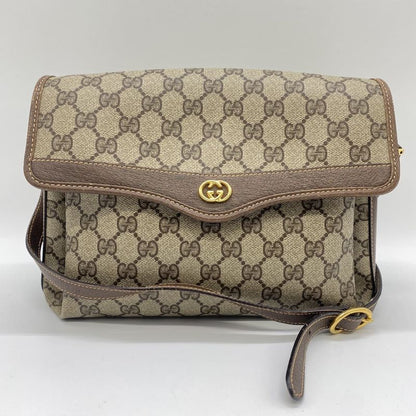 Gucci Old Gucci 001 113 6165 Shoulder Bag GG Supreme Leather Beige Brown Ladies