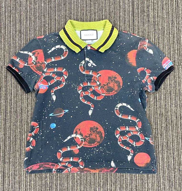 Gucci Space Animals Polo Shirt Men's XS Size 474642 Space Snake Dark Navy Made