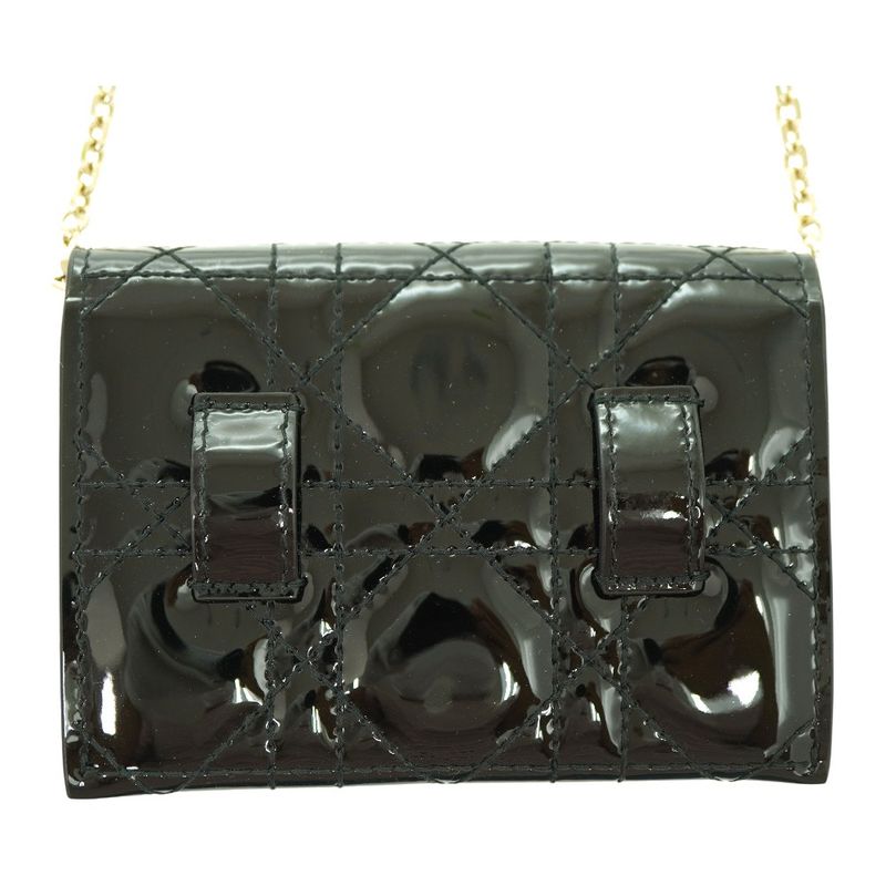 Dior Chain Card Case Coin Case Wallet Shoulder Bag Patent Leather Black 1443dior
