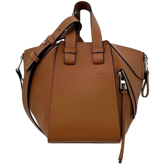 Loewe 2-Way Hammock Compact Shoulder Bag Anagram Smooth Leather Tan Brown