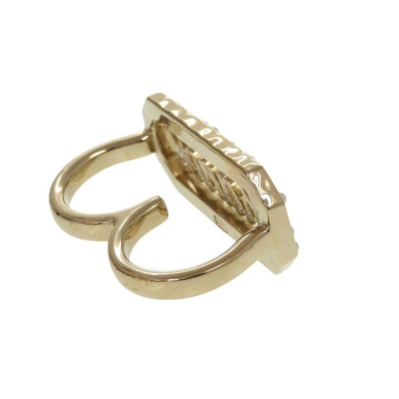 Chanel Double Finger L23B Metal Stone Faux Pearl Gold Ring 1183 Chanel