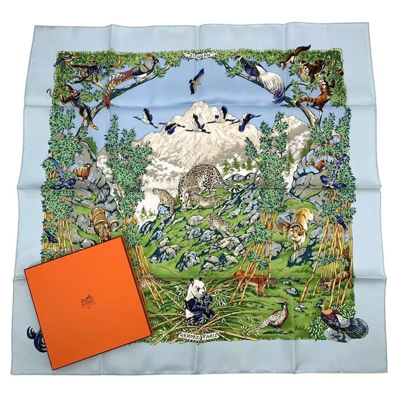 Hermes Scarf Carre 90 Silk Sichuan Blue Box