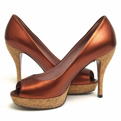 Gucci Pumps Shoes Women Leather Genuine Leather Bronze Copper 311654 Open Toe