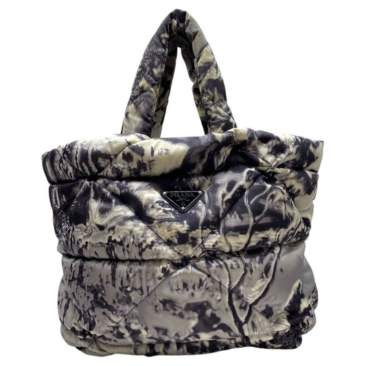Prada Tote Re-Nylon Padded Print Triangle Logo Nylon Gray