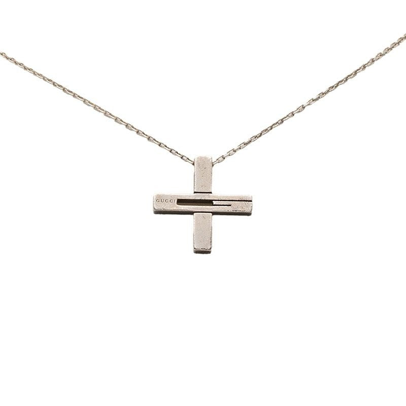 Gucci Cutout Cross Pendant Necklace Silver