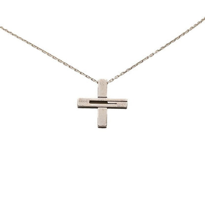 Gucci Cutout Cross Pendant Necklace Silver