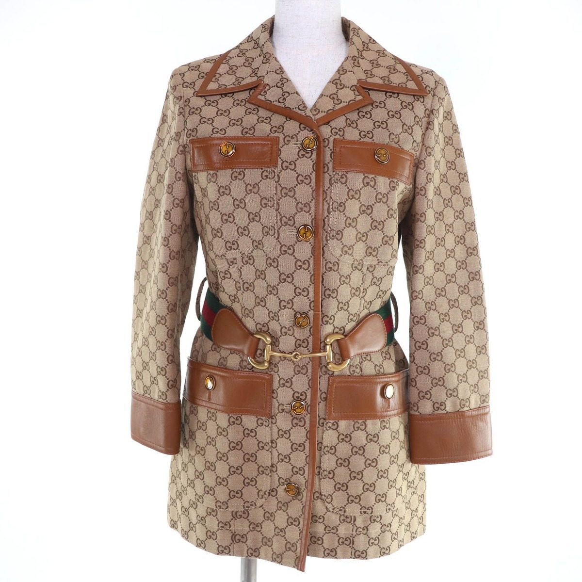 Gucci Horsebit Web Line Belt GG Canvas Jacket Brown 38