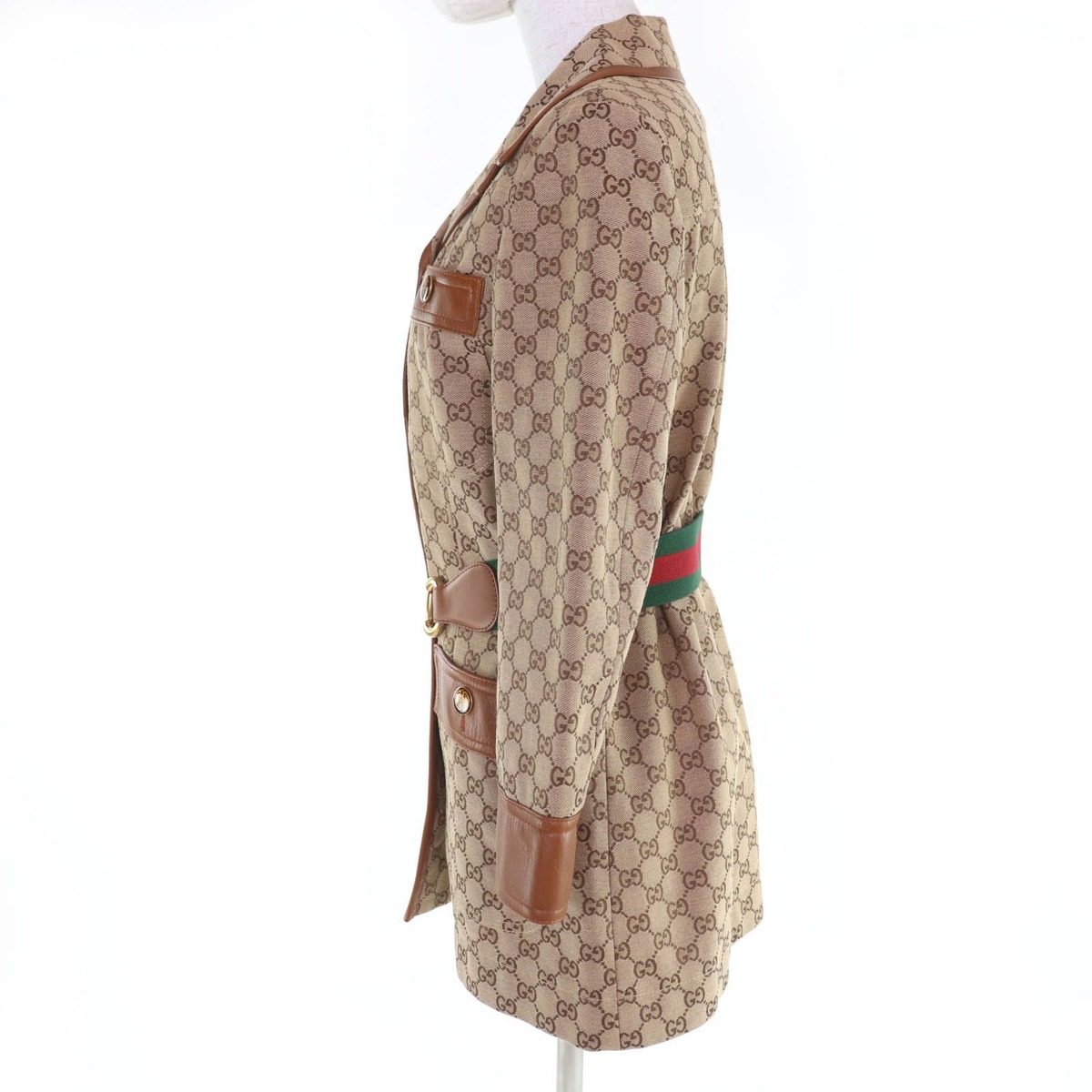 Gucci Horsebit Web Line Belt GG Canvas Jacket Brown 38 — view 2