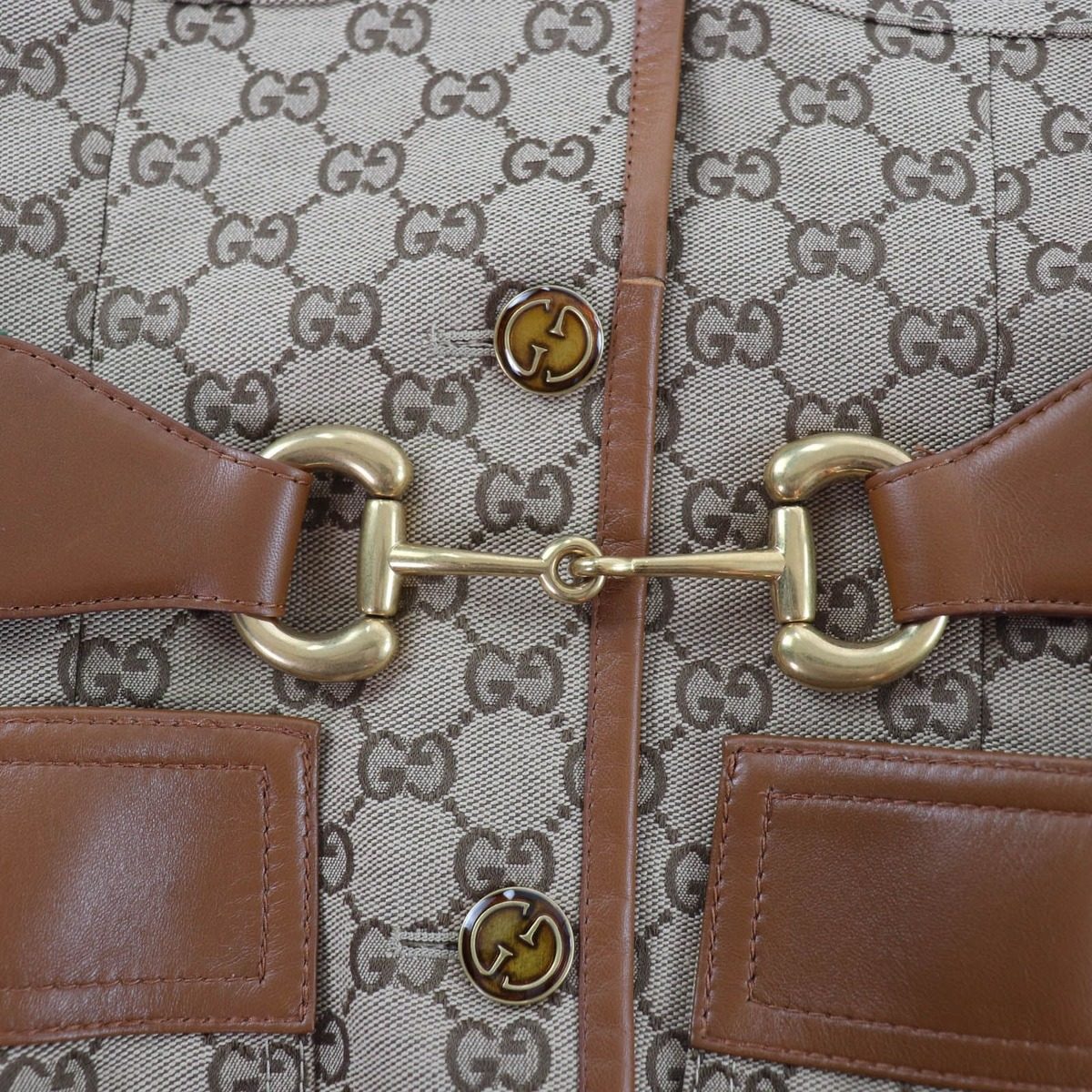 Gucci Horsebit Web Line Belt GG Canvas Jacket Brown 38 — view 7