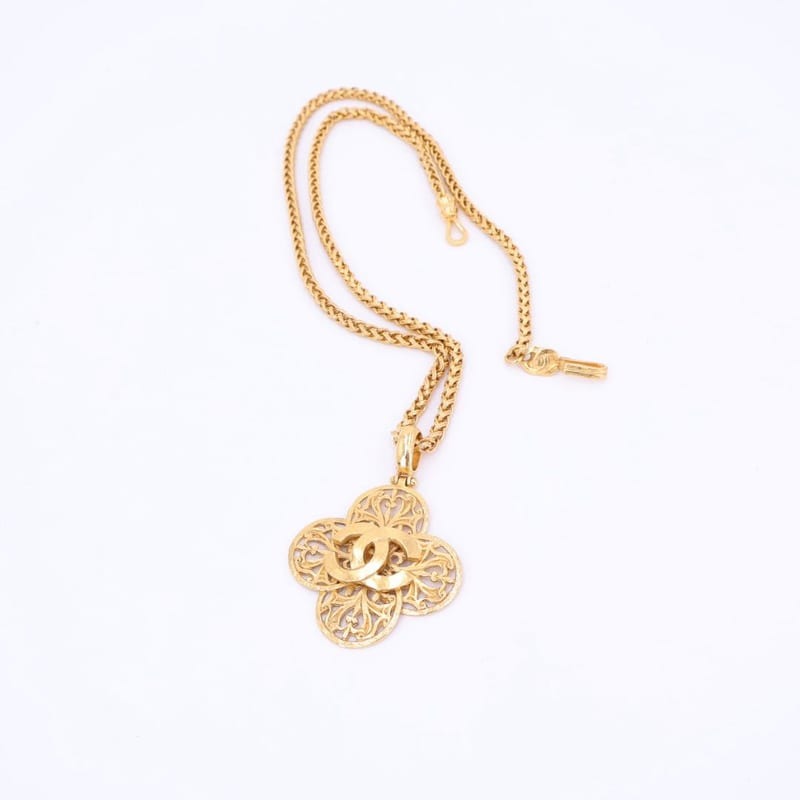 Chanel Chain Necklace Coco Mark Gold Accessory Vintage Flower Motif