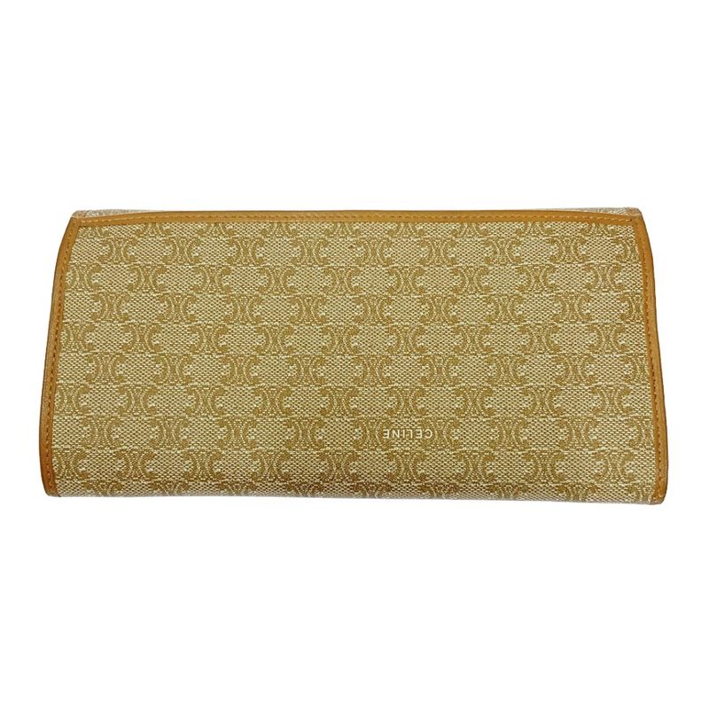 Celine PVC Leather Macadam Clasp Long Wallet Women Beige 366967 Long Wallet