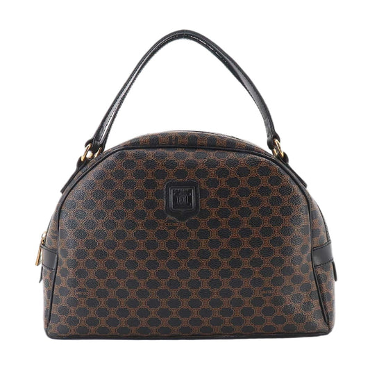 Celine Macadam Handbag Leather Black Brown Gold Vintage