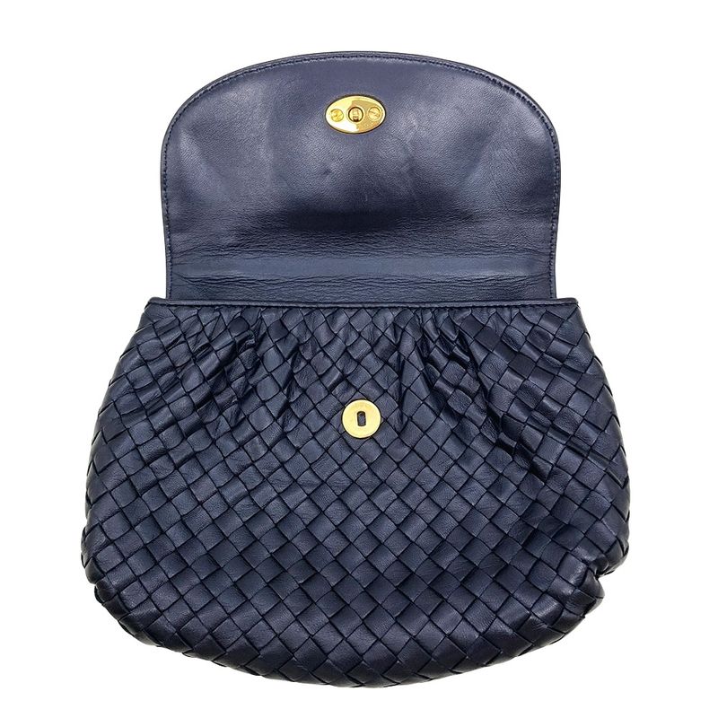 Bottega Veneta Intrecciato Handbag Leather Navy Gold Hardware Women