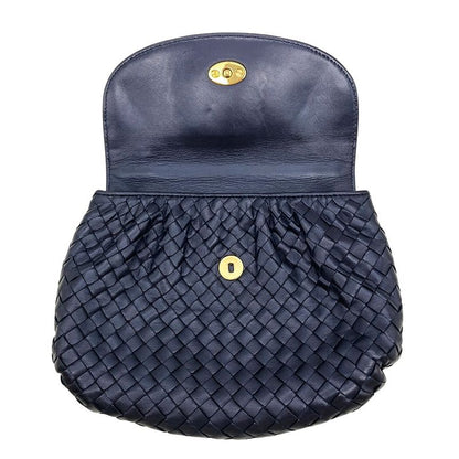 Bottega Veneta Intrecciato Handbag Leather Navy Gold Hardware Women