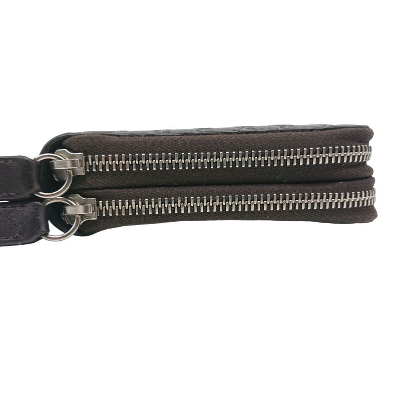 Gucci Micro Shimmer Clutch Bag Organizer Long Wallet Leather Dark Brown