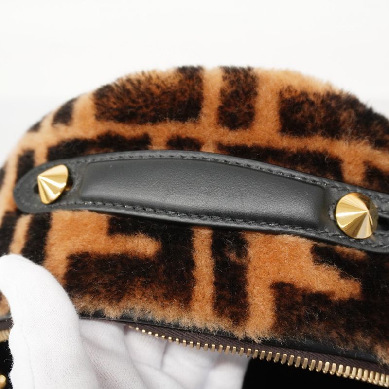 Fendi Backpack Daypack Zucca Fur Brown Black Gold Hardware Women's