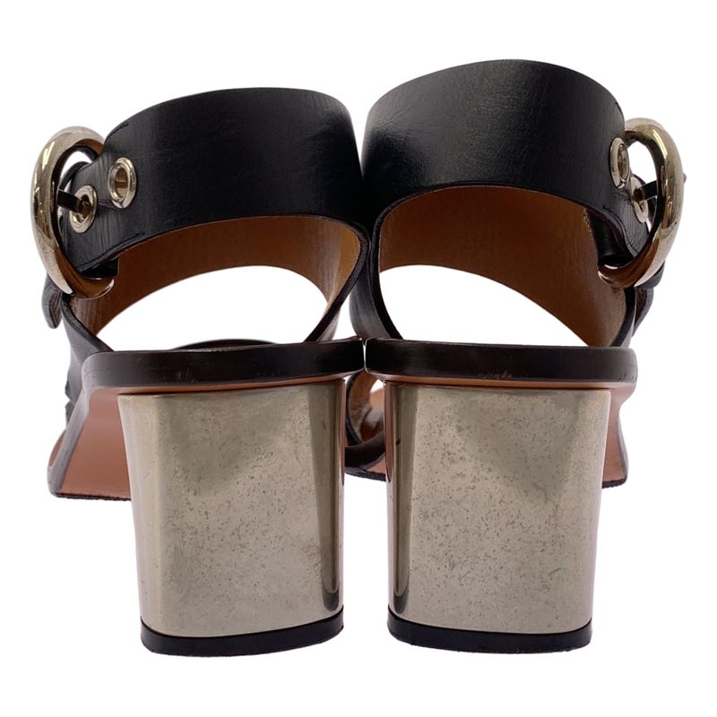 Celine Bambam Phoebe Leather Strap Metal Heel Sandals - 36 - Black Brown -