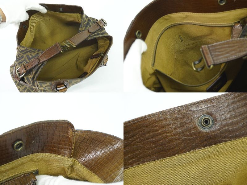 Authentic Fendi Etonico Zucca Tote Handbag Canvas Brown 8bn162 Etonico Bag