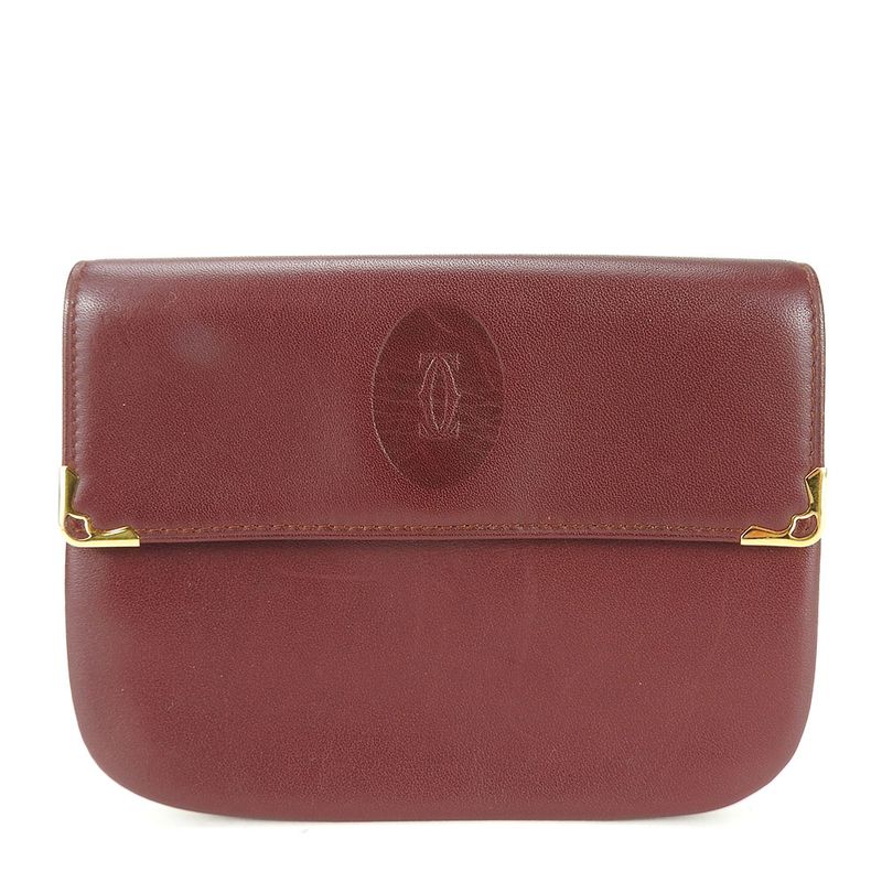 Cartier Pouch Must Line Leather Bordeaux Goldhardware Everyday Use Small Items