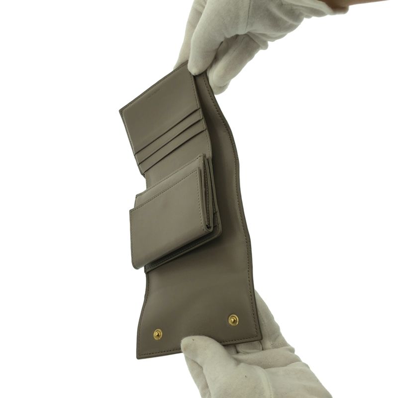 Celine - Leather Logo Small Trifold Compact Wallet Purse - Gray - Women's