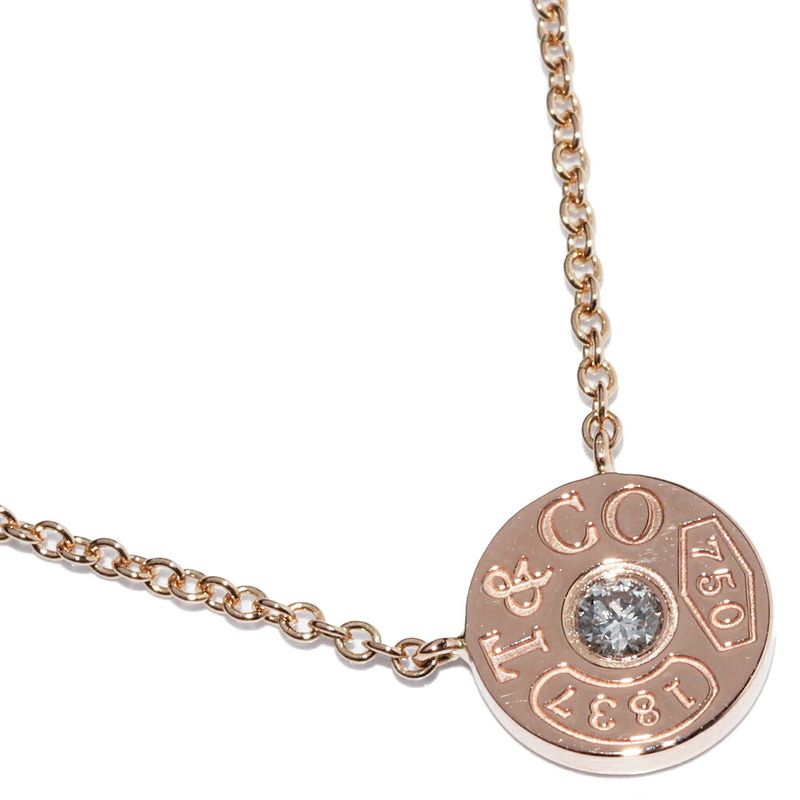 Tiffany & Co Pendant Necklace 18K Pink Gold Diamond 1P 1837 Round Circle