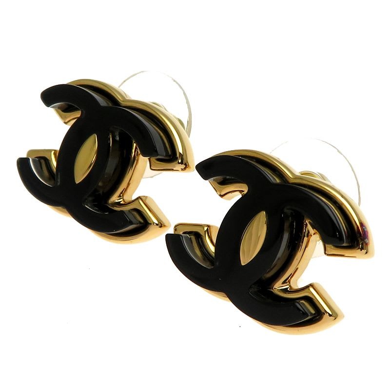 Chanel Iconic CC Black and Gold-Tone Earrings