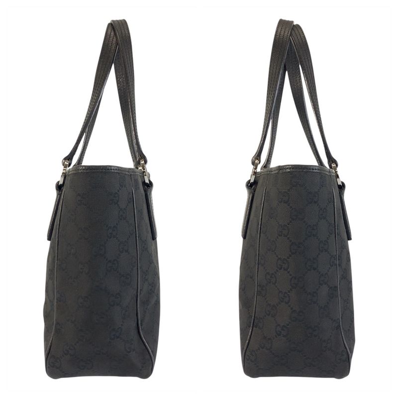 Gucci Black Silver Hardware GG Canvas/leather 113019 Tote Bag Shoulder Bag