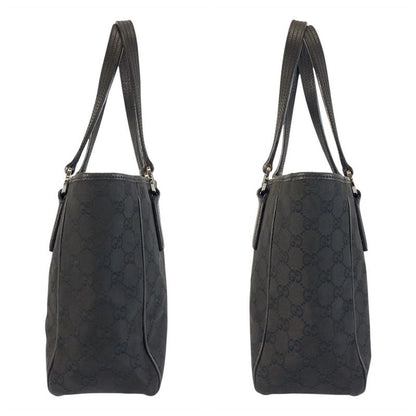Gucci Black Silver Hardware GG Canvas/leather 113019 Tote Bag Shoulder Bag