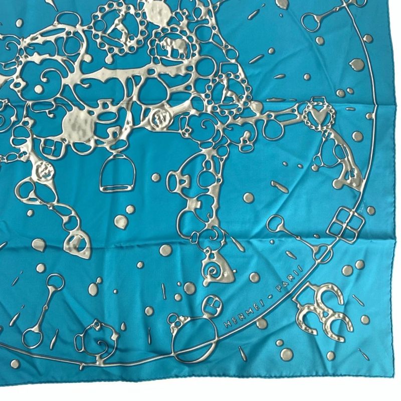 Hermes Carre 90 Cheval Fusion Cheval Fusion Blue Silk Scarf