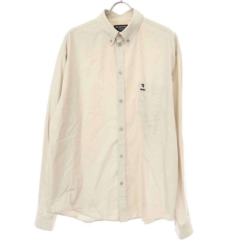 Balenciaga 21aw Embroidered Wide Fit Shirt 675642 Tkm10 Beige 38