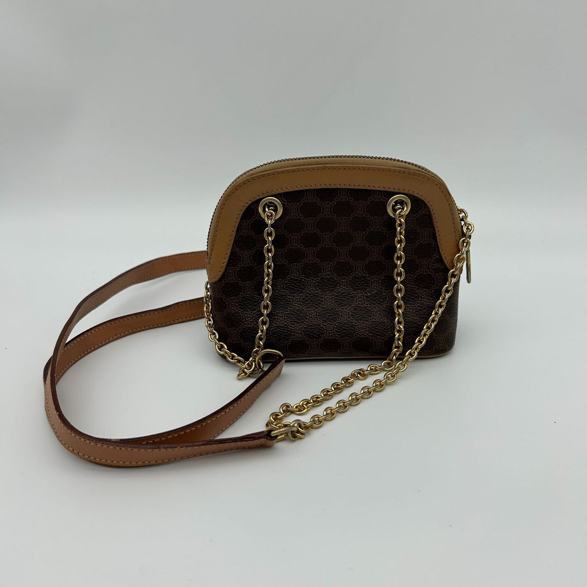 Celine Macadam Brown Tea Vintage Small Mini Chain Shoulder Bag Back Purse — view 2