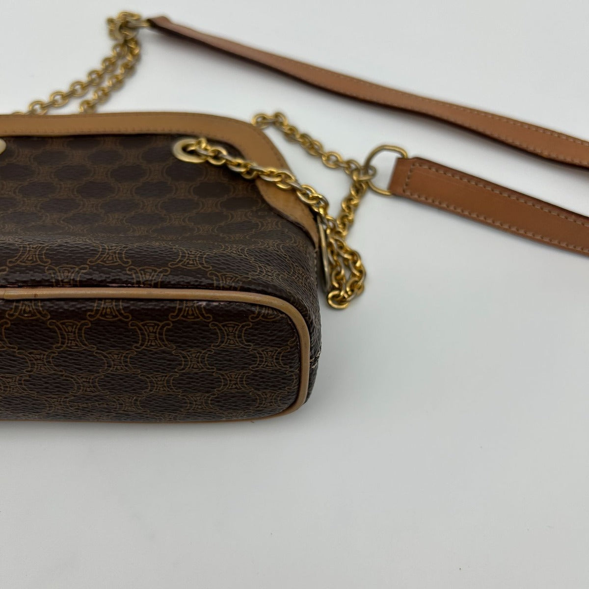 Celine Macadam Brown Tea Vintage Small Mini Chain Shoulder Bag Back Purse — view 9