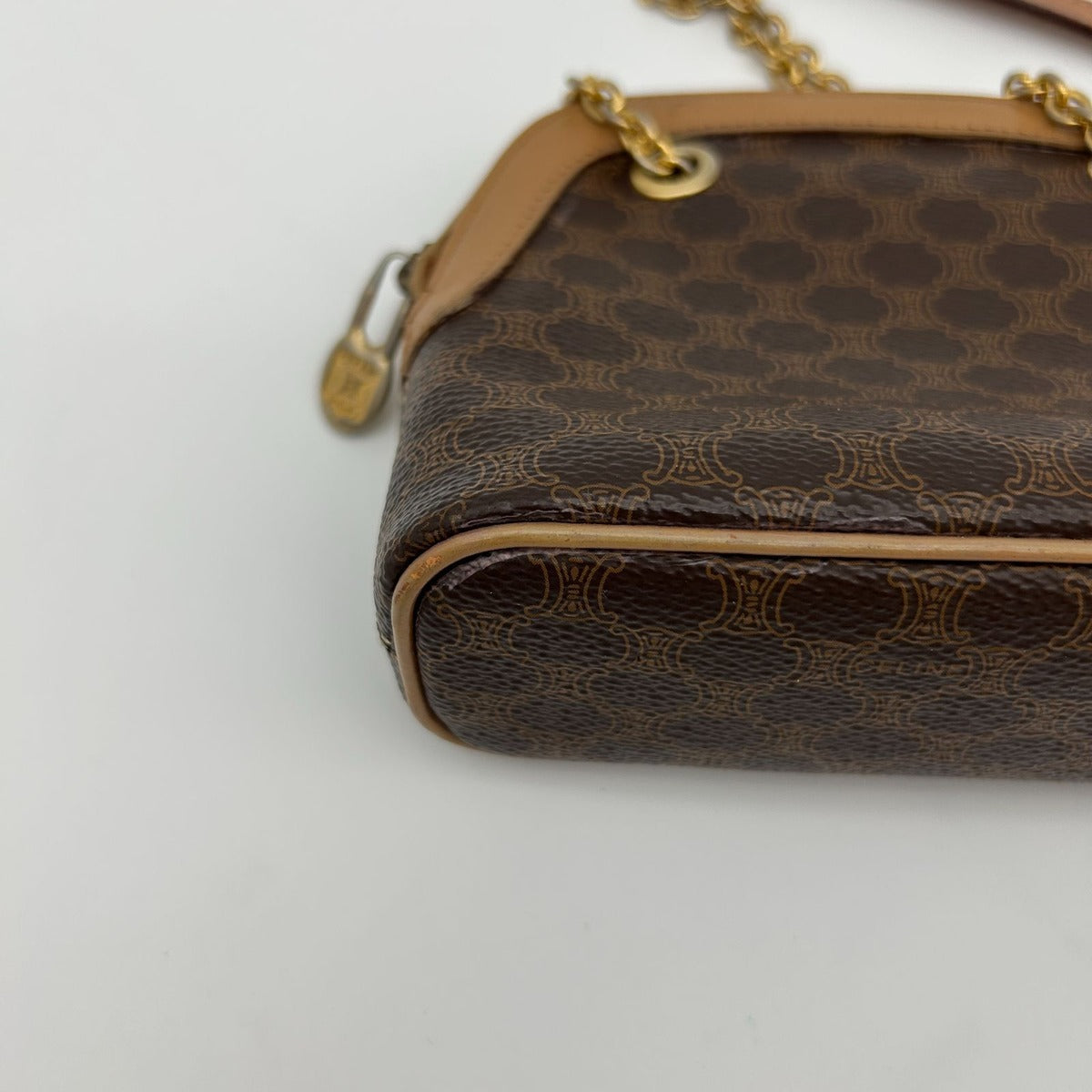 Celine Macadam Brown Tea Vintage Small Mini Chain Shoulder Bag Back Purse — view 10