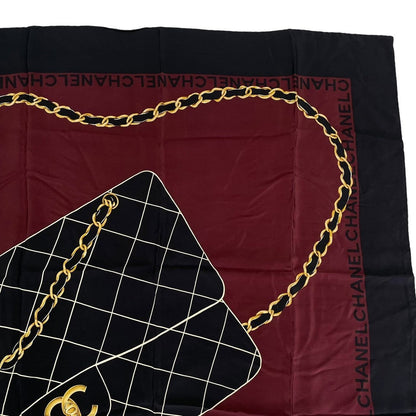 Chanel Scarf Silk Quilted Pattern CC Logo Red Black — view 3