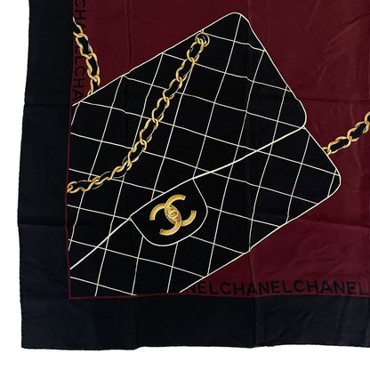Chanel Scarf Silk Quilted Pattern CC Logo Red Black — view 4