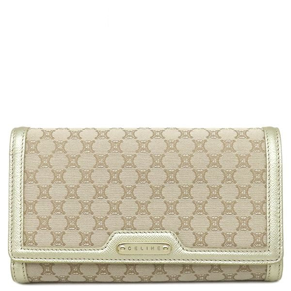 Celine Chain Wallet Macadam Canvas Leather Beige Gold Shoulder Bag