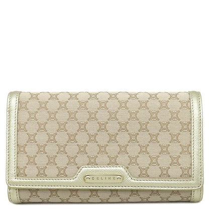Celine Chain Wallet Macadam Canvas Leather Beige Gold Shoulder Bag