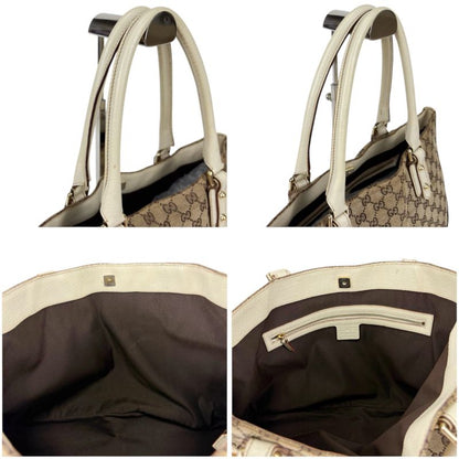Gucci Tote Bag Hustler Bit Horsebit GG Canvas White Brown Leather Shoulder