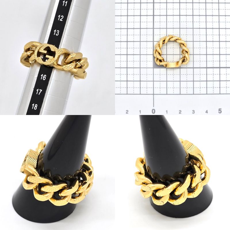 Gucci Interlocking G Golmet Chain Ring M Approx 15 Gold Finish Metal Made In