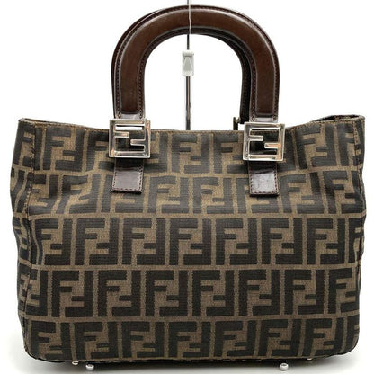 Fendi Zucca Handbag Tote Bag Nylon Brown Khaki Women