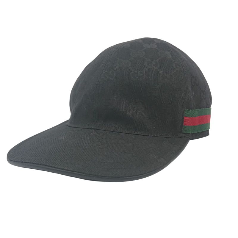 Gucci Cap Hat Sherry Line GG Canvas Black XL 60cm (23.62in)