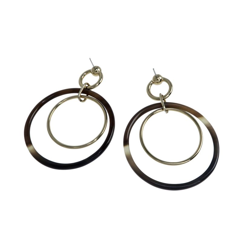 Hermes Amulet Duo Earrings Buffalo Horn Brown Gold Hardware Accessories