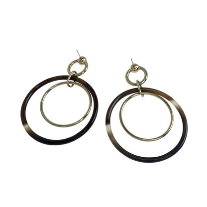 Hermes Amulet Duo Earrings Buffalo Horn Brown Gold Hardware Accessories
