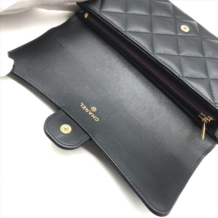 Chanel Items CC Logo Quilted Lambskin Long Flap Wallet Black