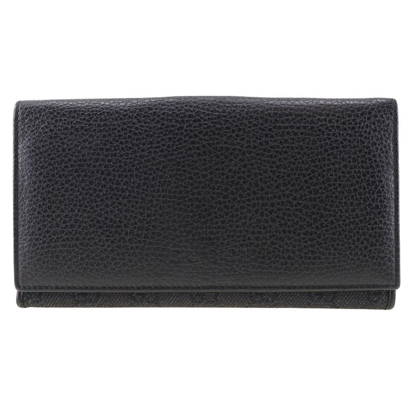 Gucci 143391 Leather × GG Canvas Black Unisex Long Wallet