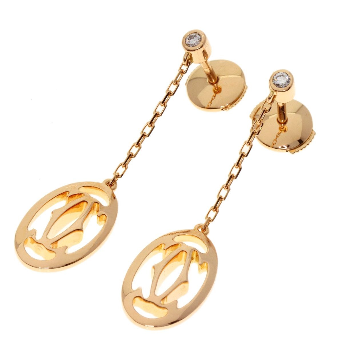 Cartier Logo Double C Diamond Earrings 18K Pink Gold