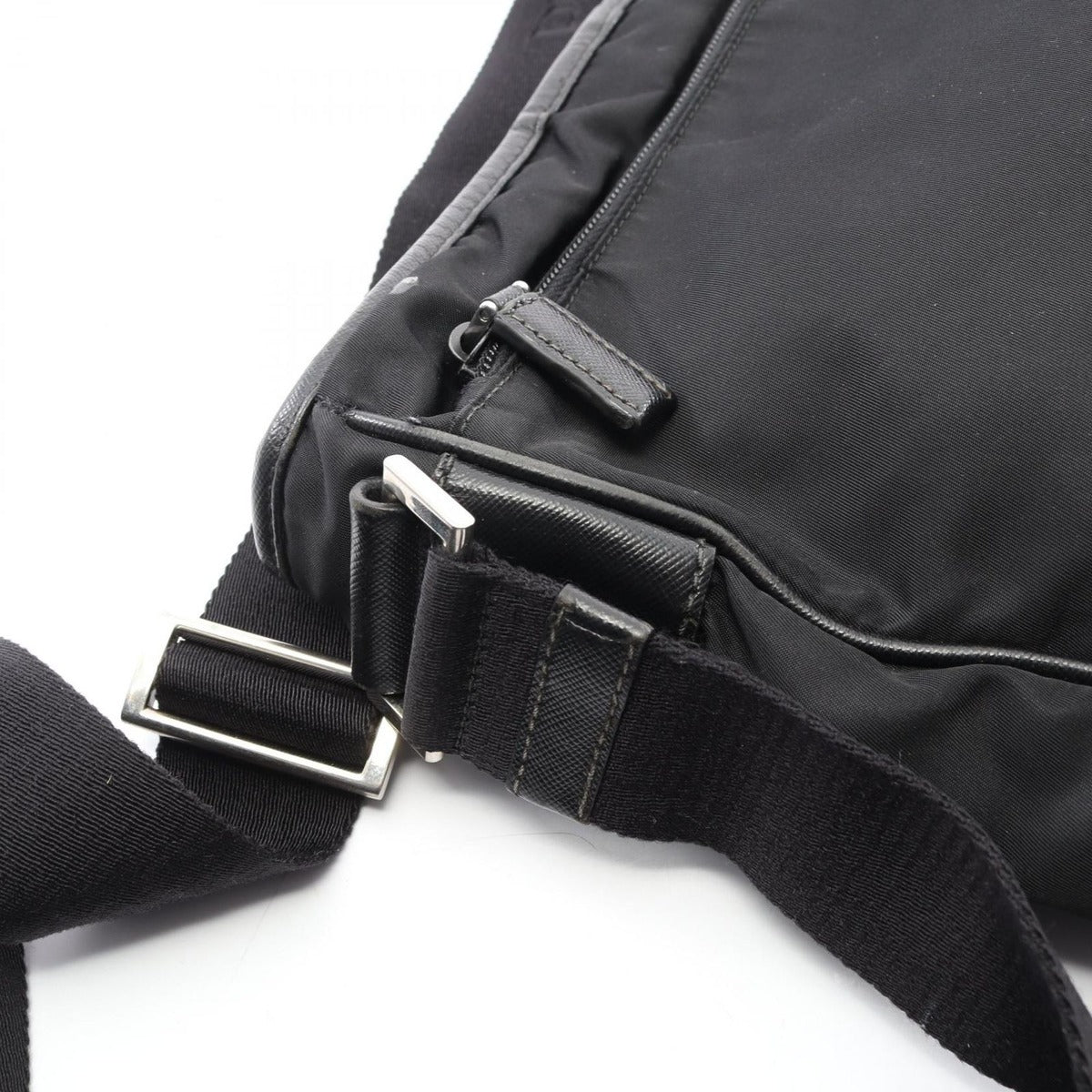 Prada Shoulder Bag Black Nylon Saffiano Leather — view 14