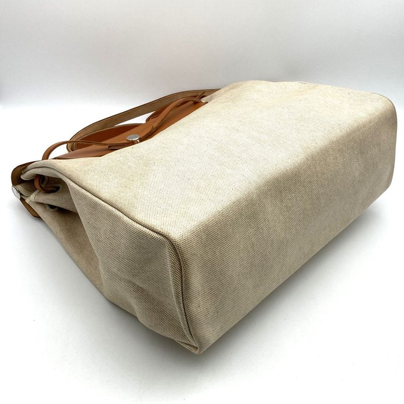 Hermes Herbag Handbag Shoulder Bag 2way Canvas Leather Ivory Brown Ladies Men