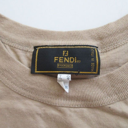 Fendi Logo Embroidery Short Sleeve T-Shirt Top Beige Size M Women's